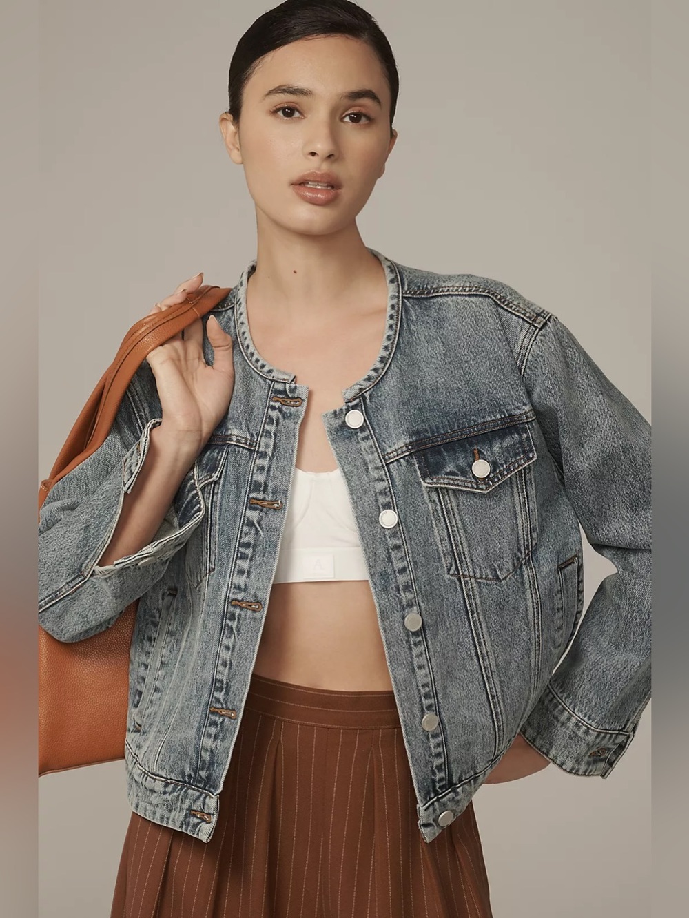 Blank NYC Light Wash Blue Collarless Denim Jacket